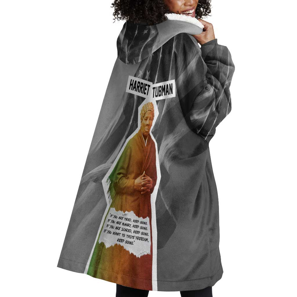 Harriet Tubman Wearable Blanket Hoodie American Flag Background Civil Rights Quote Keep Going Tribute Design - Wonder Print Shop