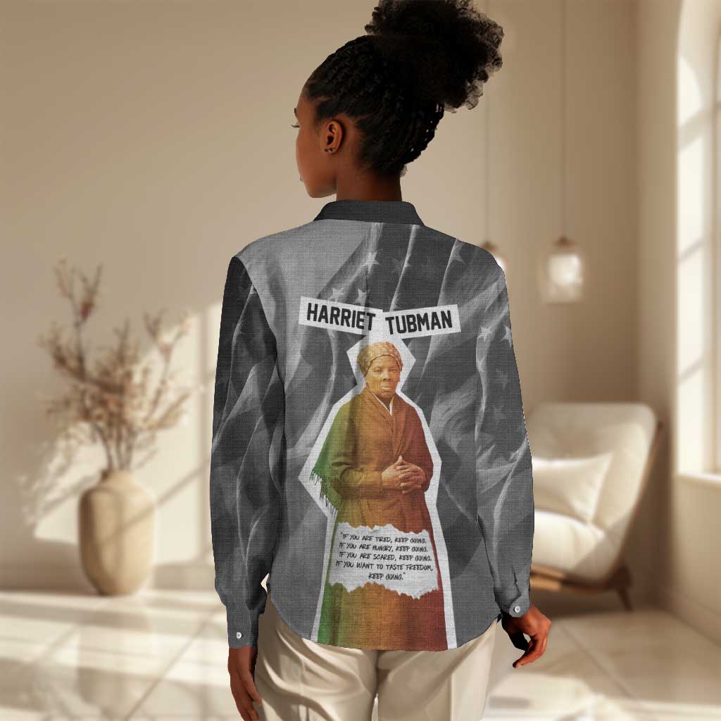 Harriet Tubman Women Casual Shirt American Flag Background Civil Rights Quote Keep Going Tribute Design - Wonder Print Shop