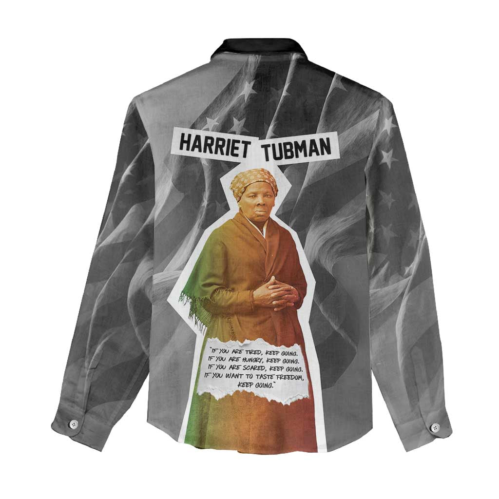 Harriet Tubman Women Casual Shirt American Flag Background Civil Rights Quote Keep Going Tribute Design - Wonder Print Shop