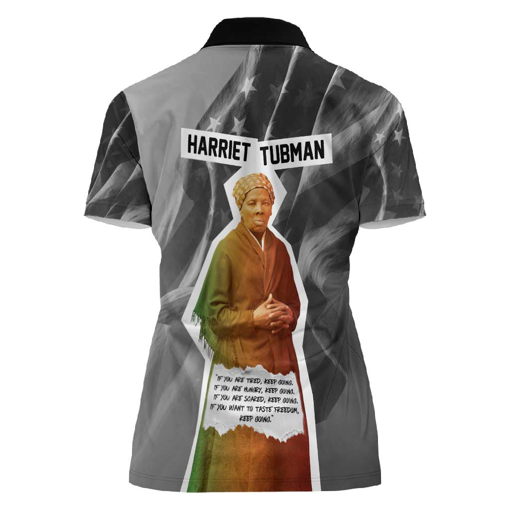 Harriet Tubman Women Polo Shirt American Flag Background Civil Rights Quote Keep Going Tribute Design - Wonder Print Shop