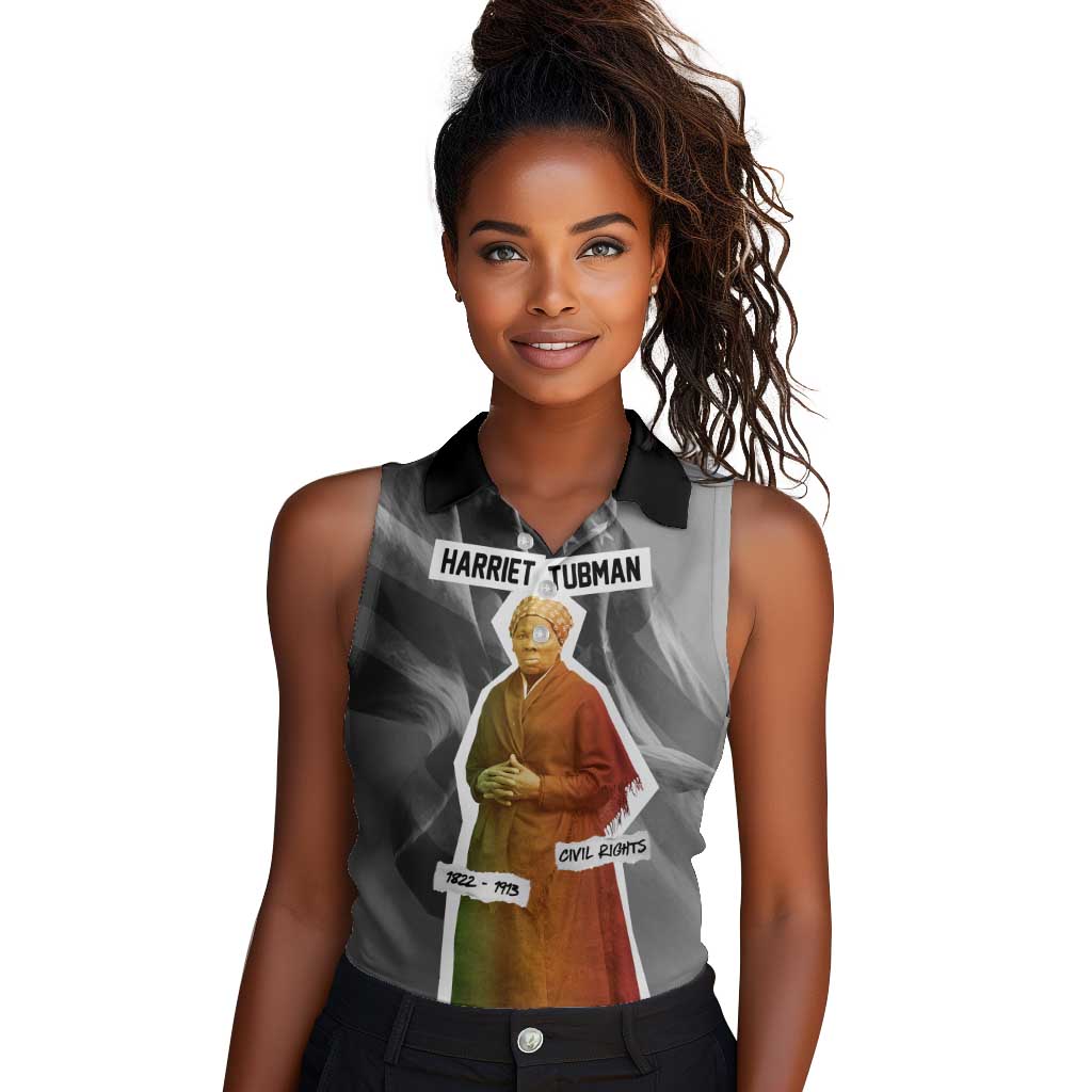 Harriet Tubman Women Sleeveless Polo Shirt American Flag Background Civil Rights Quote Keep Going Tribute Design - Wonder Print Shop