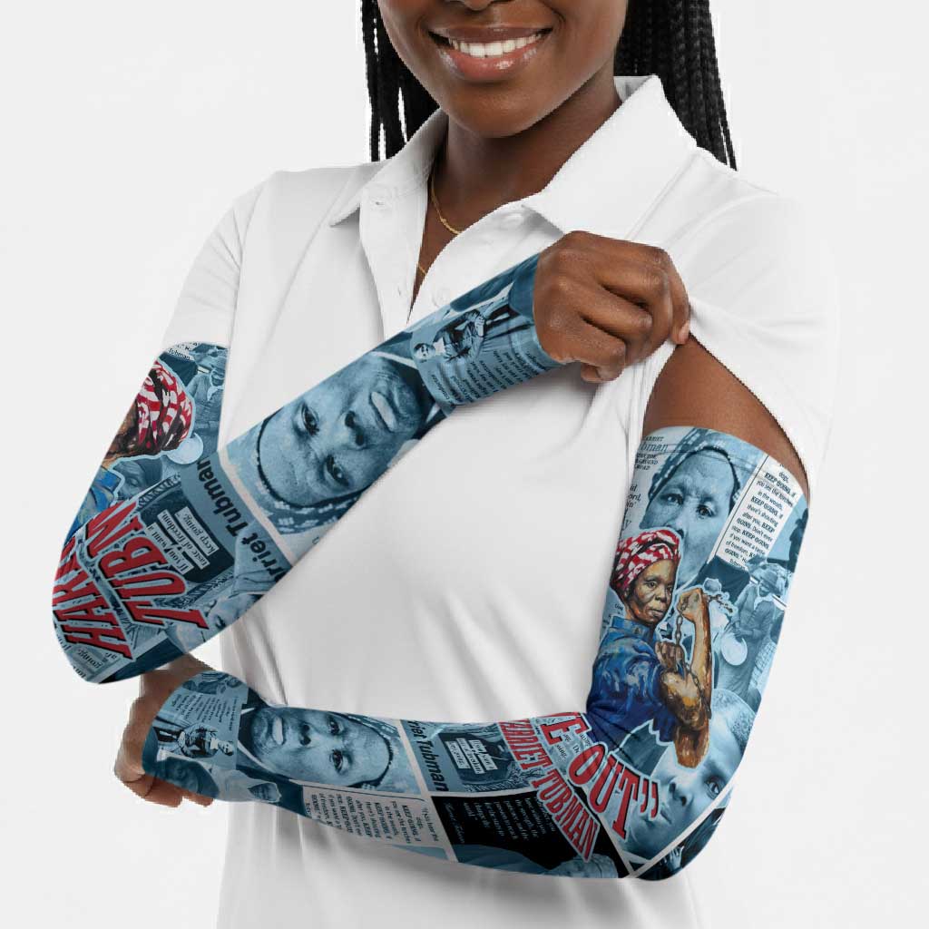 Harriet Tubman Arm Sleeves Newspaper Collage Design We Out Quote Strong Woman Tribute Underground Railroad Legacy - Wonder Print Shop
