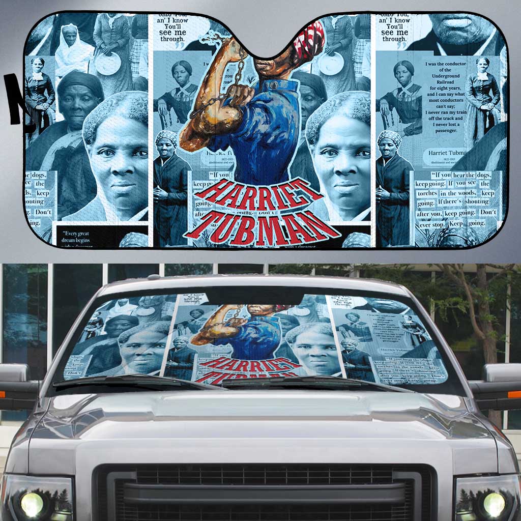 Harriet Tubman Auto Sun Shade Newspaper Collage Design We Out Quote Strong Woman Tribute Underground Railroad Legacy - Wonder Print Shop