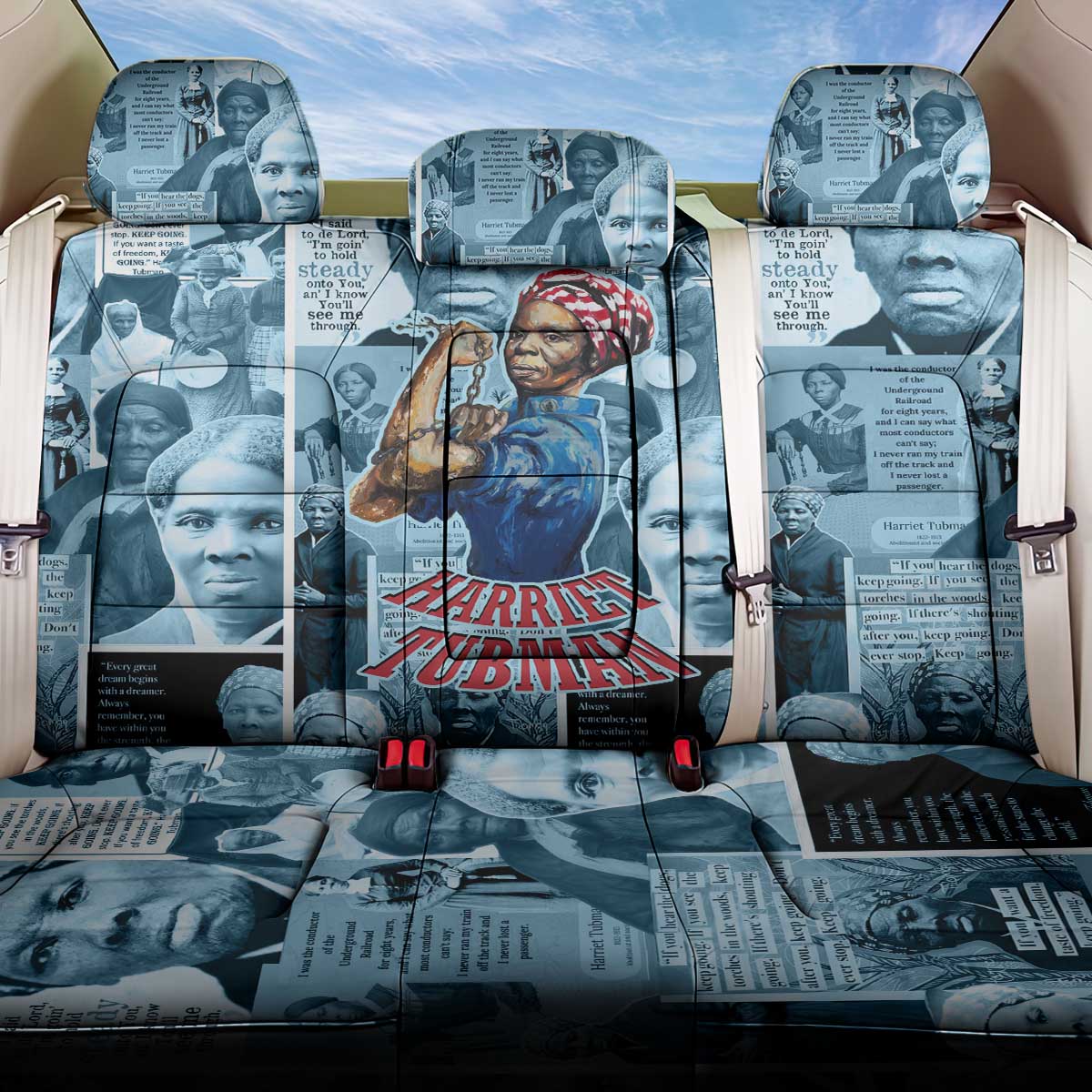 Harriet Tubman Back Car Seat Cover Newspaper Collage Design We Out Quote Strong Woman Tribute Underground Railroad Legacy - Wonder Print Shop