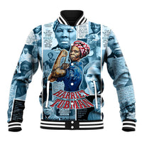 Harriet Tubman Baseball Jacket Newspaper Collage Design We Out Quote Strong Woman Tribute Underground Railroad Legacy - Wonder Print Shop