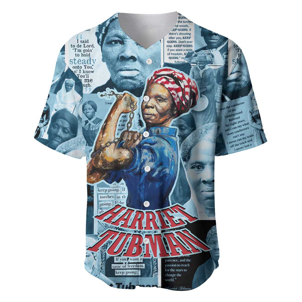 Harriet Tubman Baseball Jersey Newspaper Collage Design We Out Quote Strong Woman Tribute Underground Railroad Legacy TS04