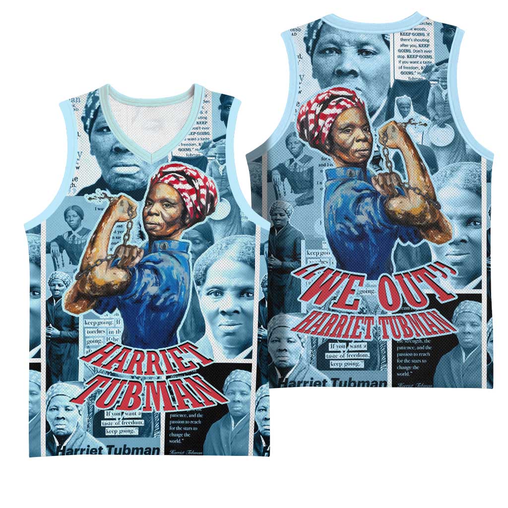 Harriet Tubman Basketball Jersey Newspaper Collage Design We Out Quote Strong Woman Tribute Underground Railroad Legacy - Wonder Print Shop