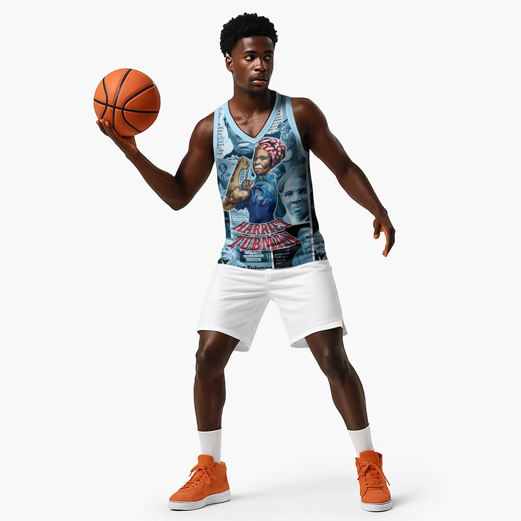 Harriet Tubman Basketball Jersey Newspaper Collage Design We Out Quote Strong Woman Tribute Underground Railroad Legacy - Wonder Print Shop