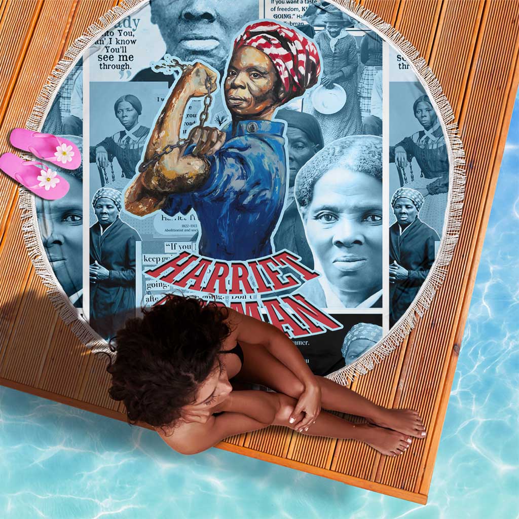 Harriet Tubman Beach Blanket Newspaper Collage Design We Out Quote Strong Woman Tribute Underground Railroad Legacy - Wonder Print Shop
