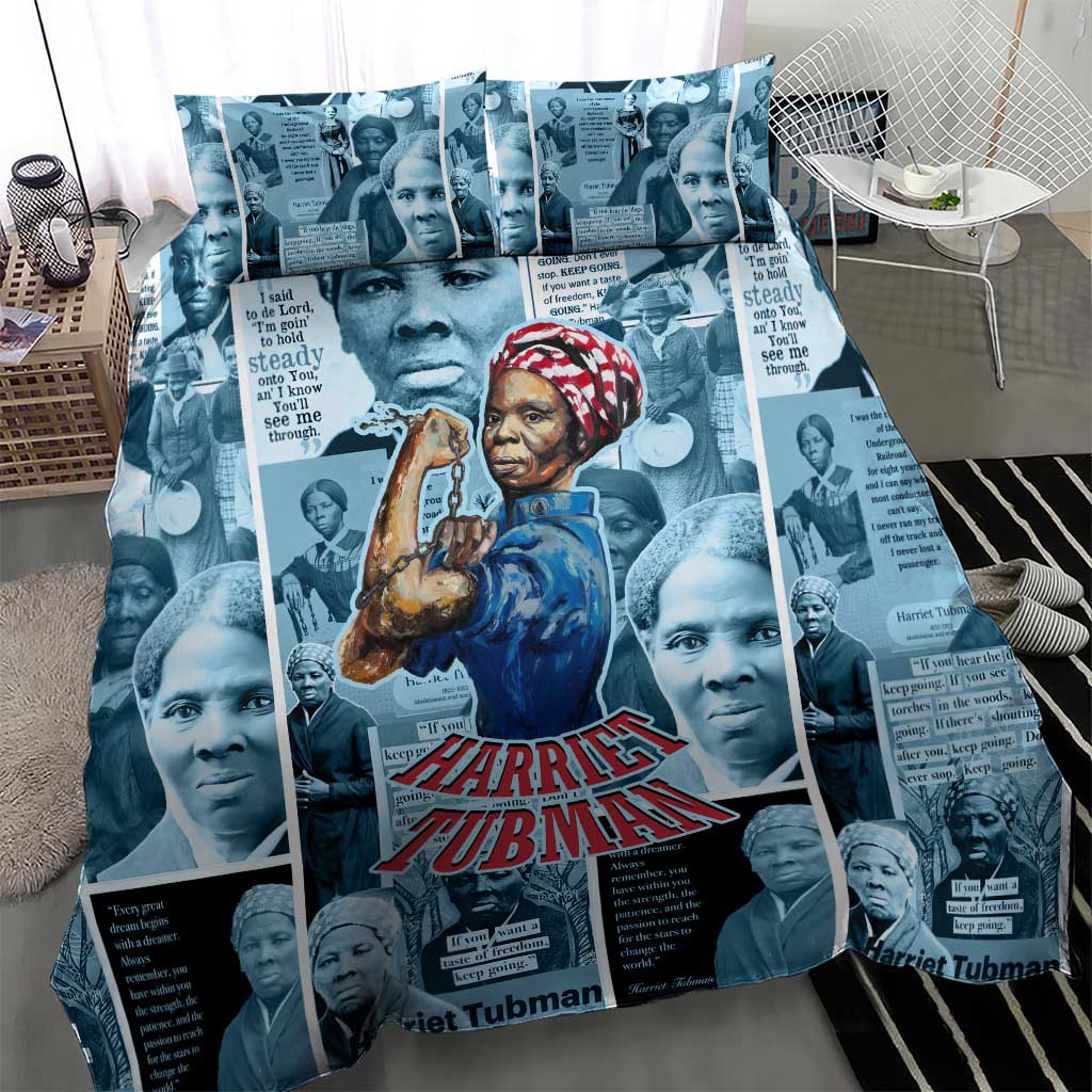 Harriet Tubman Bedding Set Newspaper Collage Design We Out Quote Strong Woman Tribute Underground Railroad Legacy - Wonder Print Shop