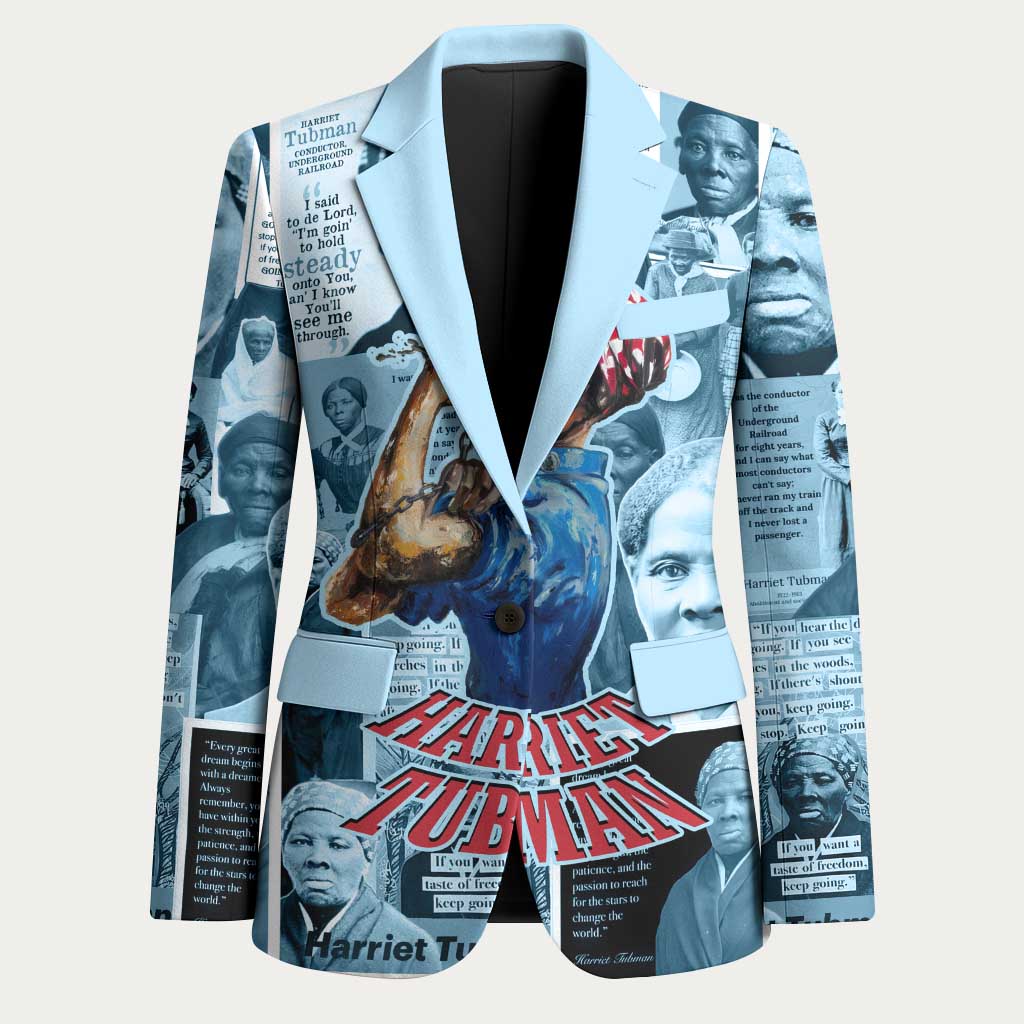 Harriet Tubman Blazer Newspaper Collage Design We Out Quote Strong Woman Tribute Underground Railroad Legacy - Wonder Print Shop