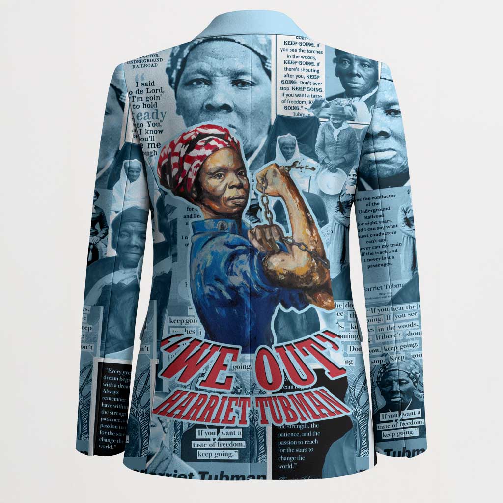 Harriet Tubman Blazer Newspaper Collage Design We Out Quote Strong Woman Tribute Underground Railroad Legacy - Wonder Print Shop
