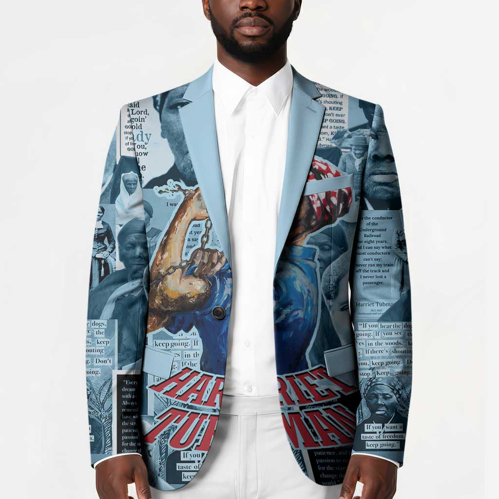 Harriet Tubman Blazer Newspaper Collage Design We Out Quote Strong Woman Tribute Underground Railroad Legacy - Wonder Print Shop