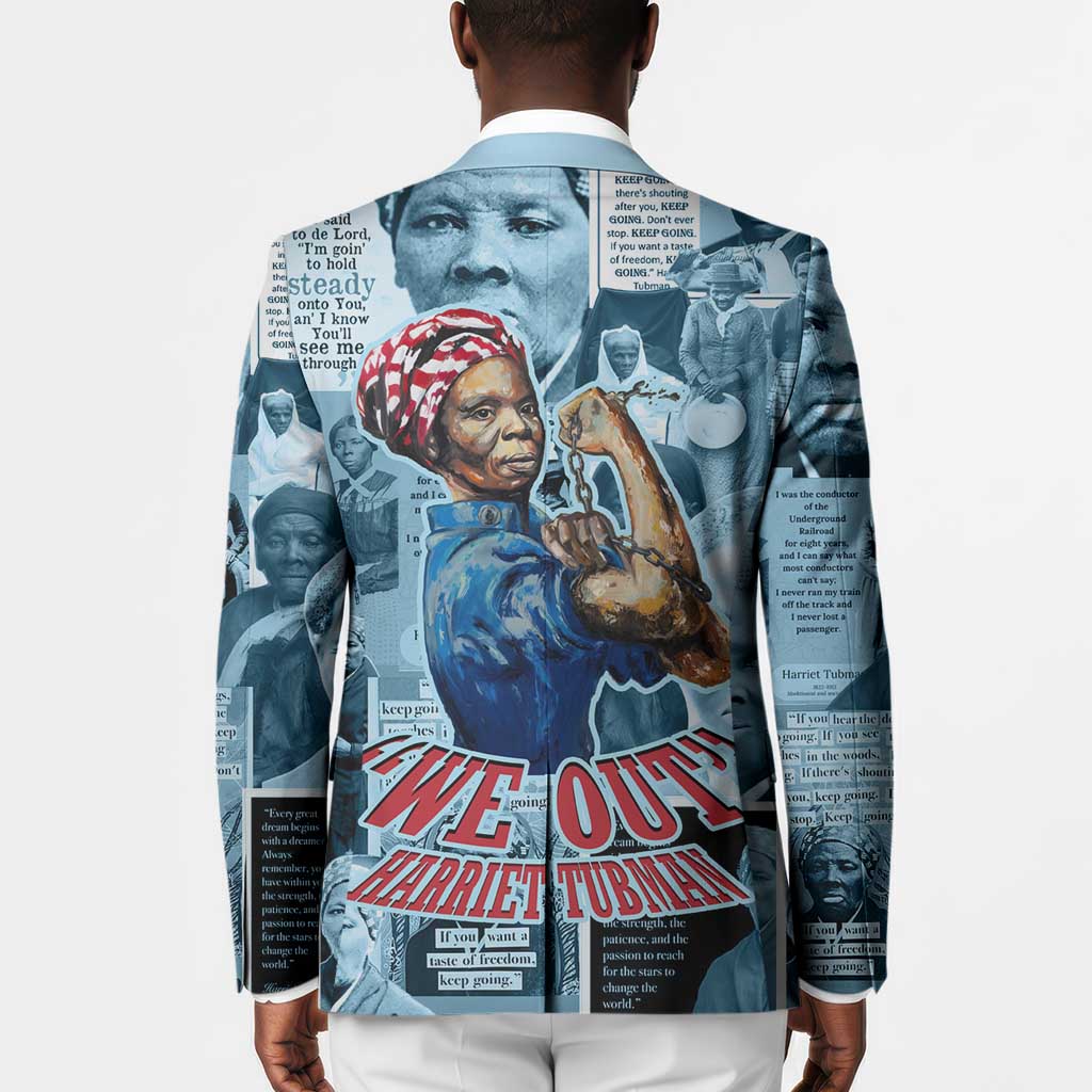 Harriet Tubman Blazer Newspaper Collage Design We Out Quote Strong Woman Tribute Underground Railroad Legacy - Wonder Print Shop