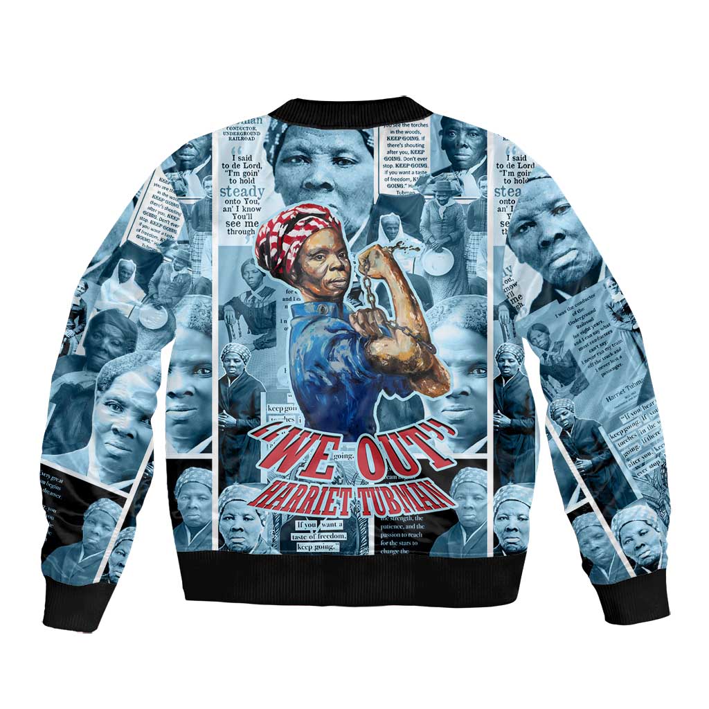 Harriet Tubman Bomber Jacket Newspaper Collage Design We Out Quote Strong Woman Tribute Underground Railroad Legacy - Wonder Print Shop