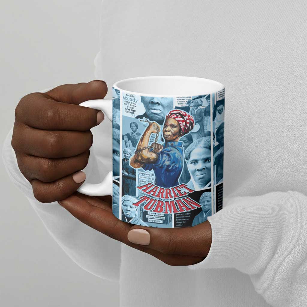 Harriet Tubman Ceramic Mug Newspaper Collage Design We Out Quote Strong Woman Tribute Underground Railroad Legacy - Wonder Print Shop