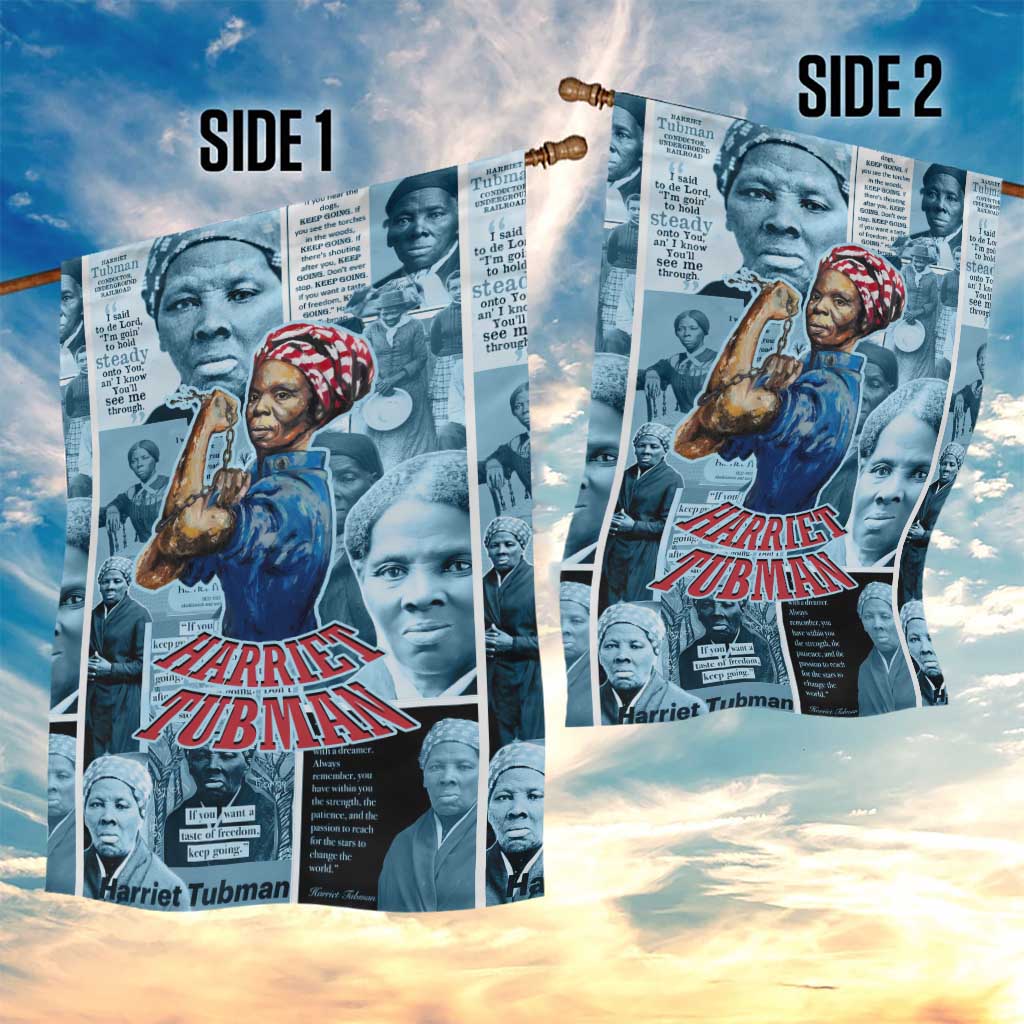 Harriet Tubman Garden Flag Newspaper Collage Design We Out Quote Strong Woman Tribute Underground Railroad Legacy - Wonder Print Shop