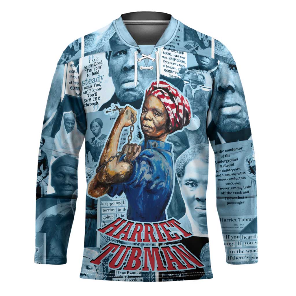 Harriet Tubman Hockey Jersey Newspaper Collage Design We Out Quote Strong Woman Tribute Underground Railroad Legacy - Wonder Print Shop