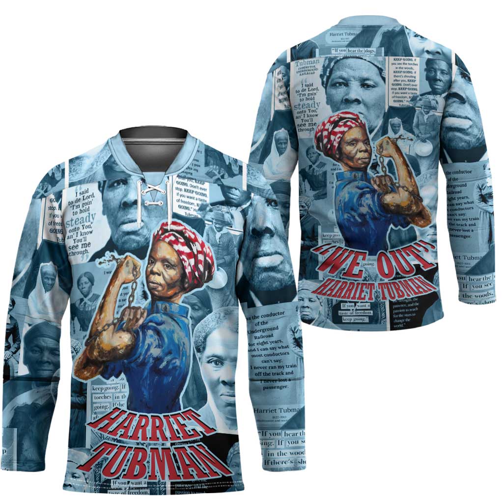 Harriet Tubman Hockey Jersey Newspaper Collage Design We Out Quote Strong Woman Tribute Underground Railroad Legacy - Wonder Print Shop