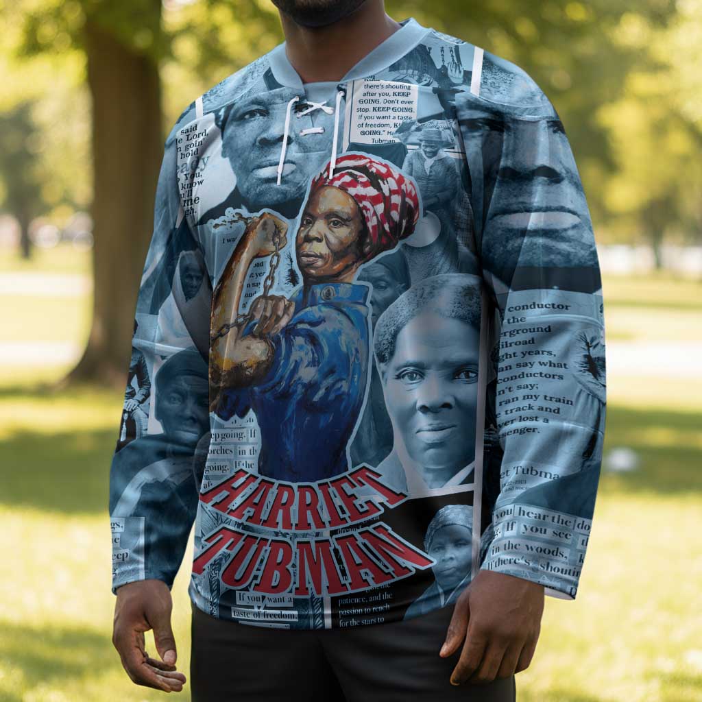 Harriet Tubman Hockey Jersey Newspaper Collage Design We Out Quote Strong Woman Tribute Underground Railroad Legacy - Wonder Print Shop