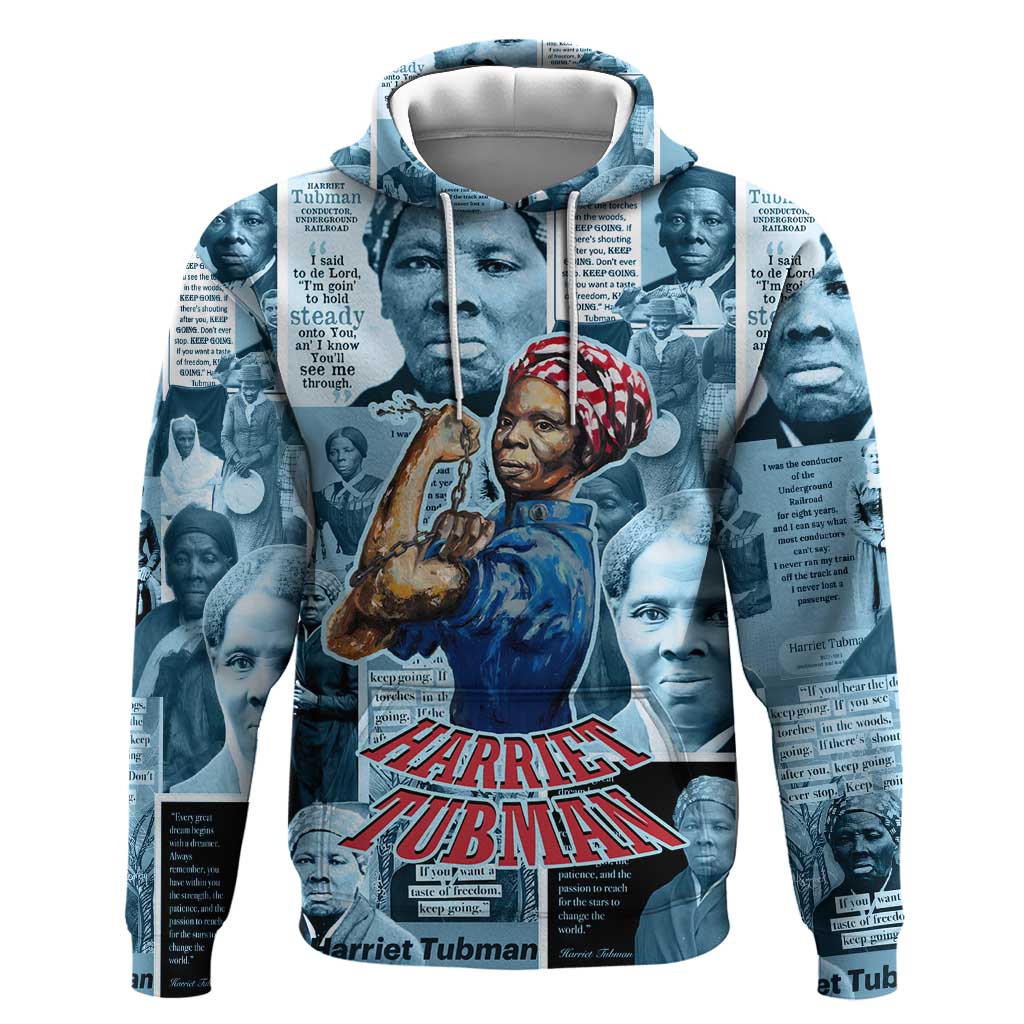 Harriet Tubman Hoodie Newspaper Collage Design We Out Quote Strong Woman Tribute Underground Railroad Legacy - Wonder Print Shop