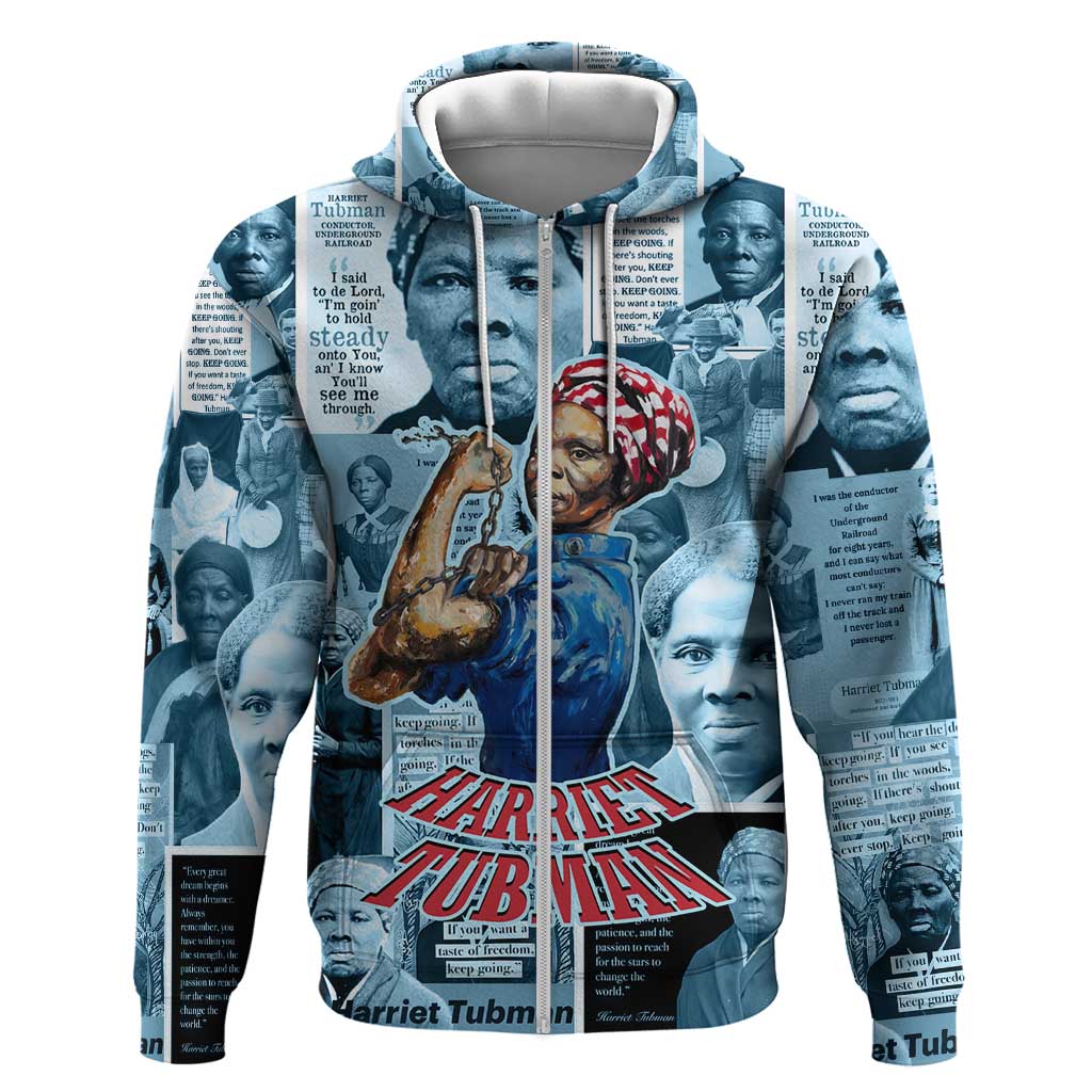 Harriet Tubman Hoodie Newspaper Collage Design We Out Quote Strong Woman Tribute Underground Railroad Legacy - Wonder Print Shop