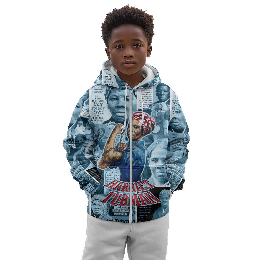 Harriet Tubman Kid Hoodie Newspaper Collage Design We Out Quote Strong Woman Tribute Underground Railroad Legacy - Wonder Print Shop