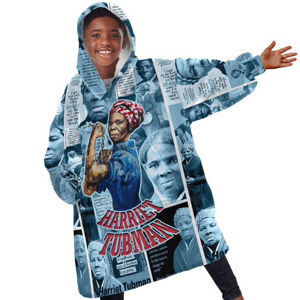 Harriet Tubman Kid Wearable Blanket Hoodie Newspaper Collage Design We Out Quote Strong Woman Tribute Underground Railroad Legacy - Wonder Print Shop