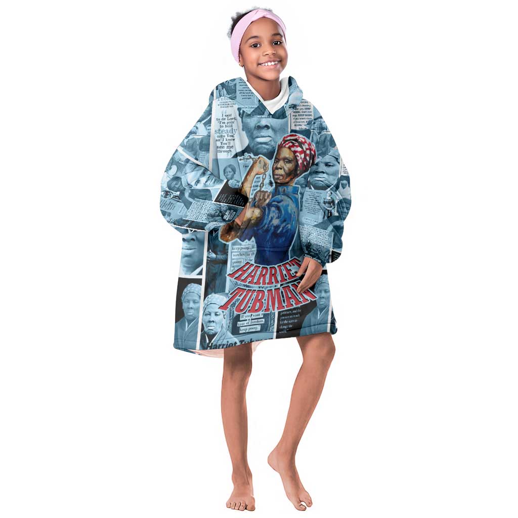 Harriet Tubman Kid Wearable Blanket Hoodie Newspaper Collage Design We Out Quote Strong Woman Tribute Underground Railroad Legacy - Wonder Print Shop
