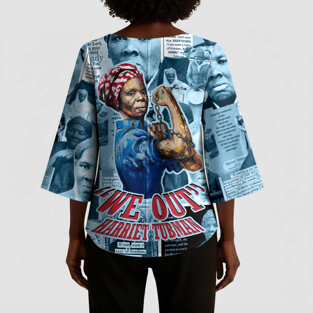 Harriet Tubman Kimono Sleeve Blouse Newspaper Collage Design We Out Quote Strong Woman Tribute Underground Railroad Legacy - Wonder Print Shop