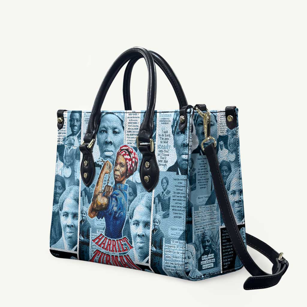 Harriet Tubman Leather Bag Newspaper Collage Design We Out Quote Strong Woman Tribute Underground Railroad Legacy - Wonder Print Shop