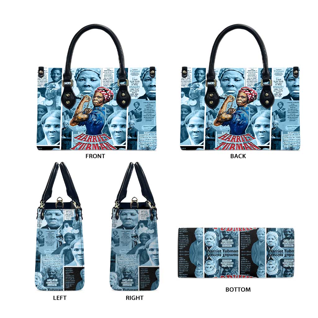Harriet Tubman Leather Bag Newspaper Collage Design We Out Quote Strong Woman Tribute Underground Railroad Legacy - Wonder Print Shop