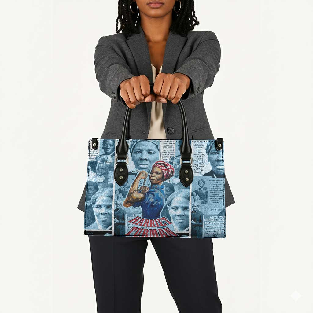 Harriet Tubman Leather Bag Newspaper Collage Design We Out Quote Strong Woman Tribute Underground Railroad Legacy - Wonder Print Shop