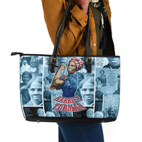 Harriet Tubman Leather Tote Bag Newspaper Collage Design We Out Quote Strong Woman Tribute Underground Railroad Legacy - Wonder Print Shop
