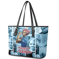 Harriet Tubman Leather Tote Bag Newspaper Collage Design We Out Quote Strong Woman Tribute Underground Railroad Legacy - Wonder Print Shop