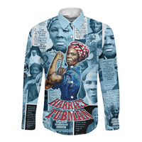 Harriet Tubman Long Sleeve Button Shirt Newspaper Collage Design We Out Quote Strong Woman Tribute Underground Railroad Legacy - Wonder Print Shop
