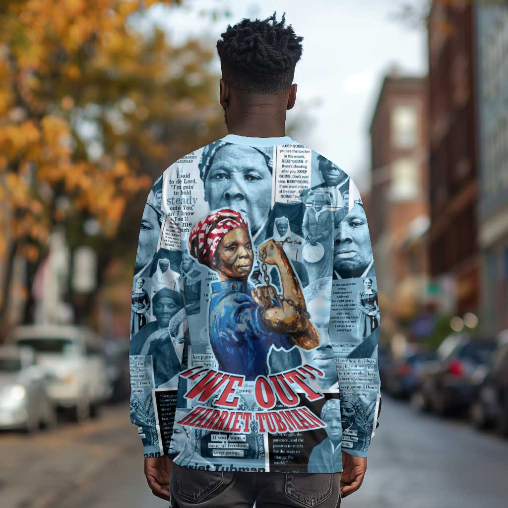 Harriet Tubman Long Sleeve Shirt Newspaper Collage Design We Out Quote Strong Woman Tribute Underground Railroad Legacy - Wonder Print Shop