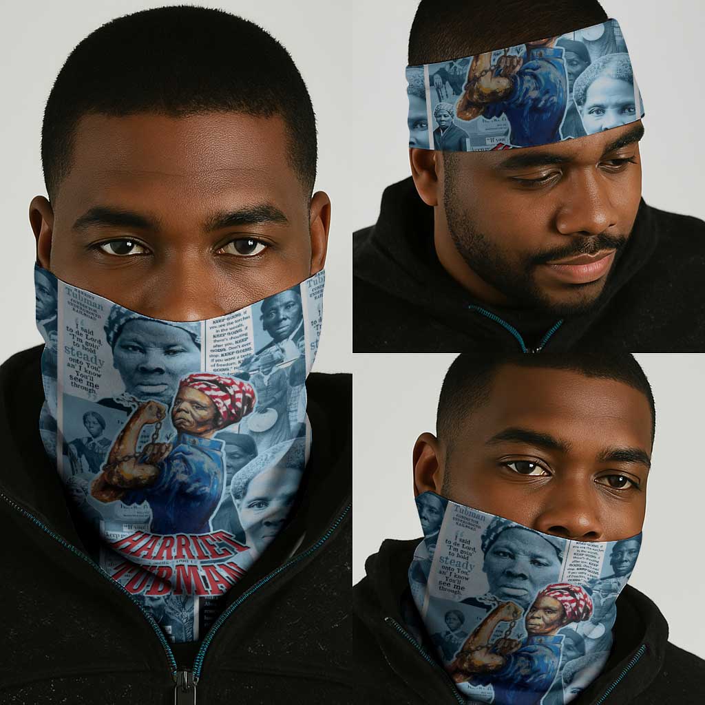 Harriet Tubman Neck Gaiter Newspaper Collage Design We Out Quote Strong Woman Tribute Underground Railroad Legacy - Wonder Print Shop