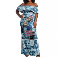 Harriet Tubman Off Shoulder Maxi Dress Newspaper Collage Design We Out Quote Strong Woman Tribute Underground Railroad Legacy - Wonder Print Shop