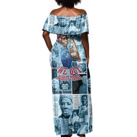 Harriet Tubman Off Shoulder Maxi Dress Newspaper Collage Design We Out Quote Strong Woman Tribute Underground Railroad Legacy - Wonder Print Shop