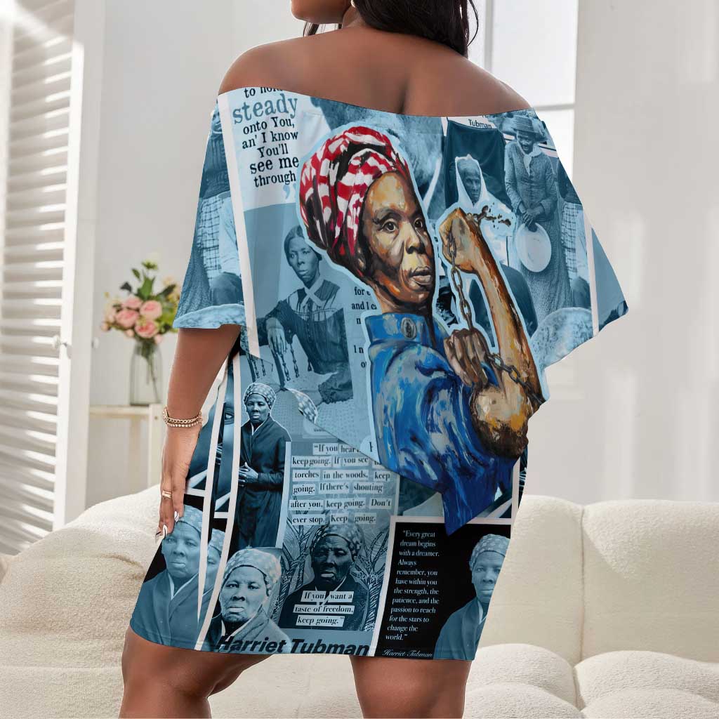 Harriet Tubman Off Shoulder Short Dress Newspaper Collage Design We Out Quote Strong Woman Tribute Underground Railroad Legacy - Wonder Print Shop