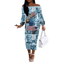 Harriet Tubman Off The Shoulder Long Sleeve Dress Newspaper Collage Design We Out Quote Strong Woman Tribute Underground Railroad Legacy - Wonder Print Shop