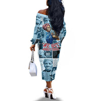 Harriet Tubman Off The Shoulder Long Sleeve Dress Newspaper Collage Design We Out Quote Strong Woman Tribute Underground Railroad Legacy - Wonder Print Shop