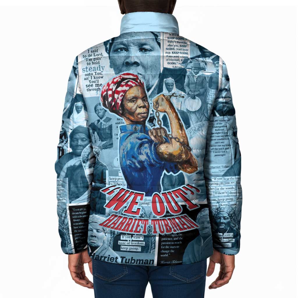 Harriet Tubman Padded Jacket Newspaper Collage Design We Out Quote Strong Woman Tribute Underground Railroad Legacy - Wonder Print Shop