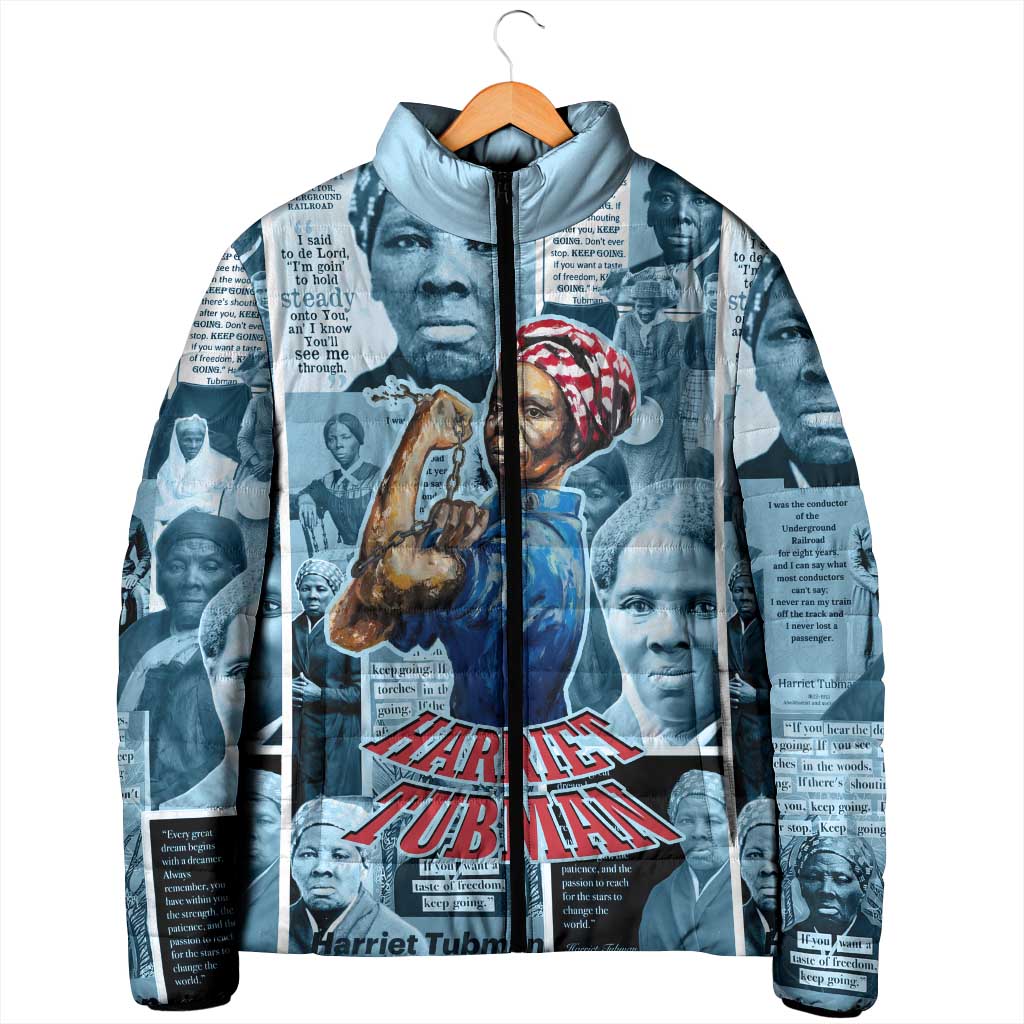Harriet Tubman Padded Jacket Newspaper Collage Design We Out Quote Strong Woman Tribute Underground Railroad Legacy - Wonder Print Shop