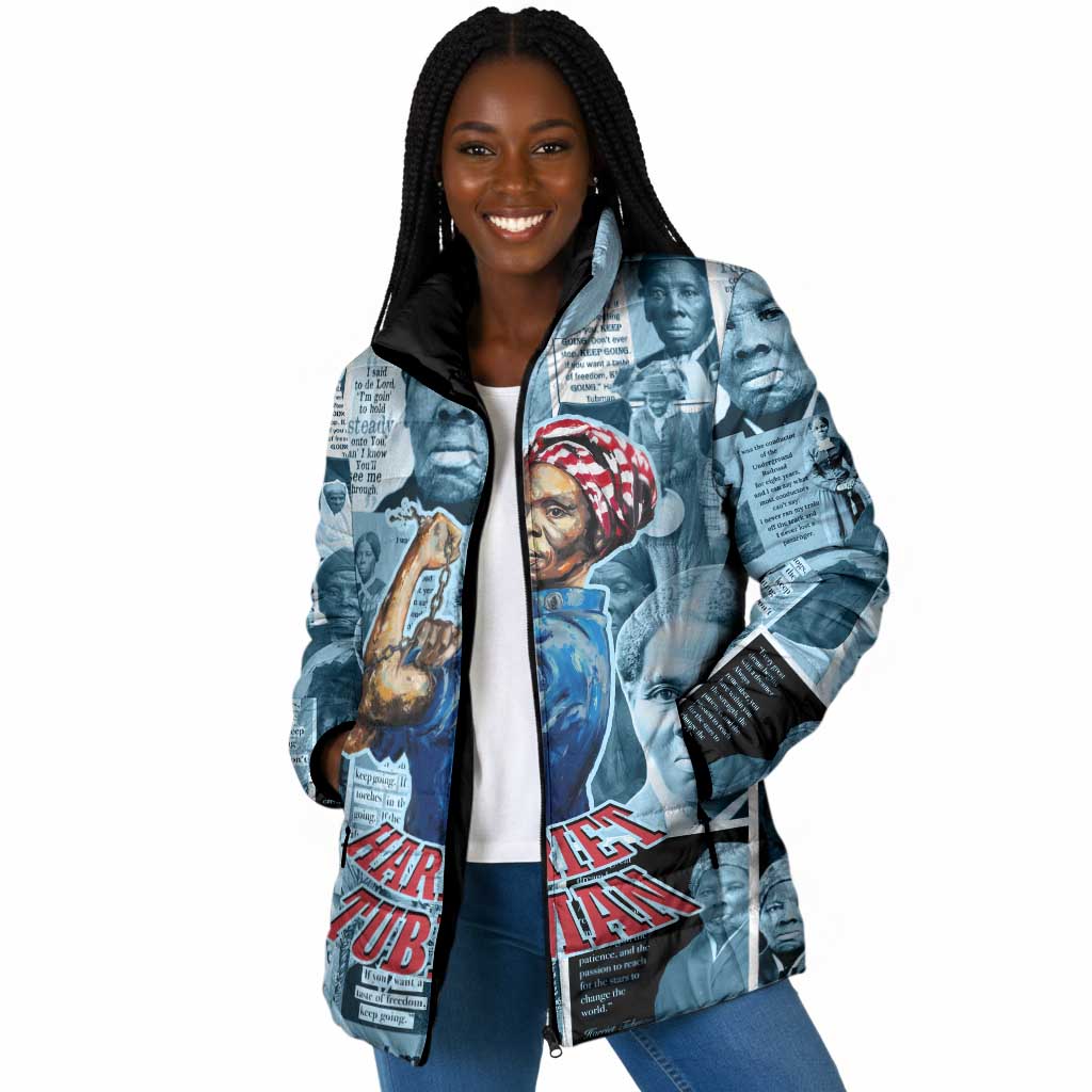 Harriet Tubman Padded Jacket Newspaper Collage Design We Out Quote Strong Woman Tribute Underground Railroad Legacy - Wonder Print Shop