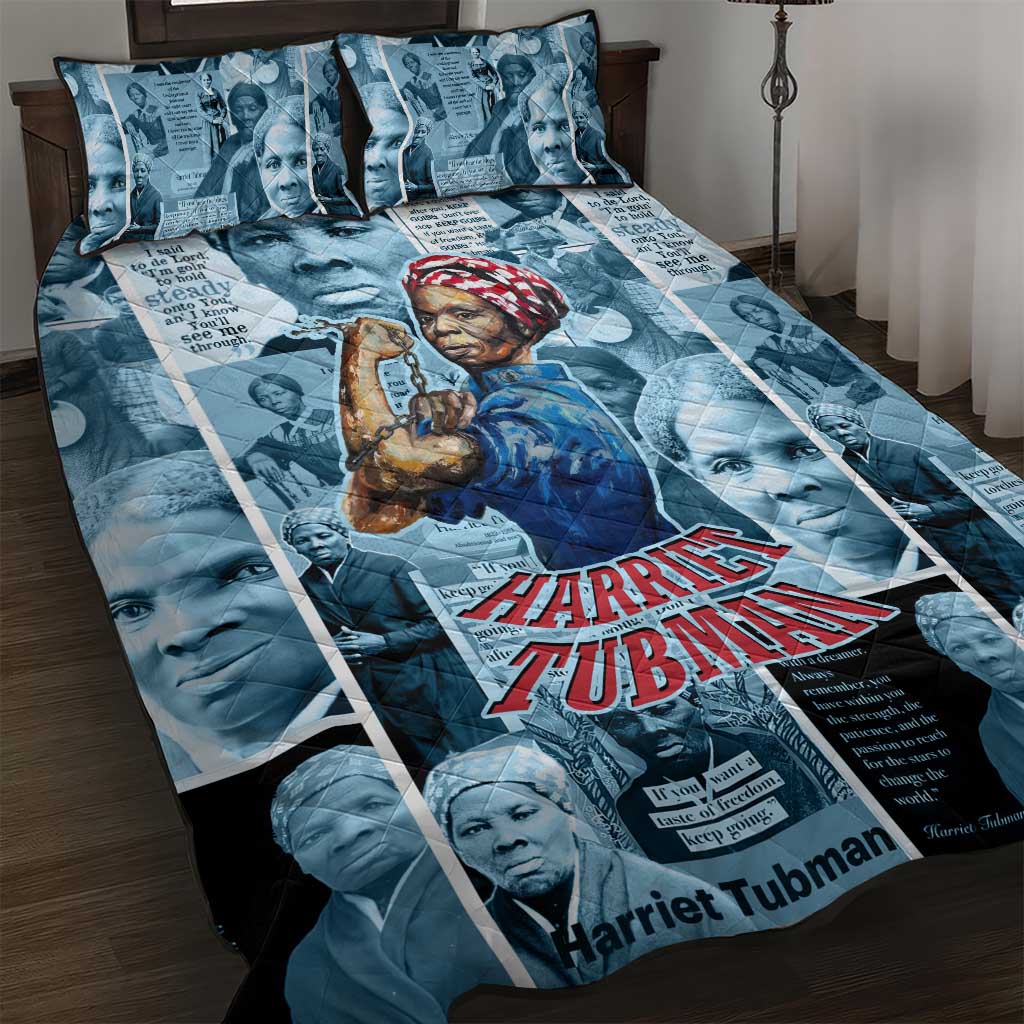 Harriet Tubman Quilt Bed Set Newspaper Collage Design We Out Quote Strong Woman Tribute Underground Railroad Legacy - Wonder Print Shop