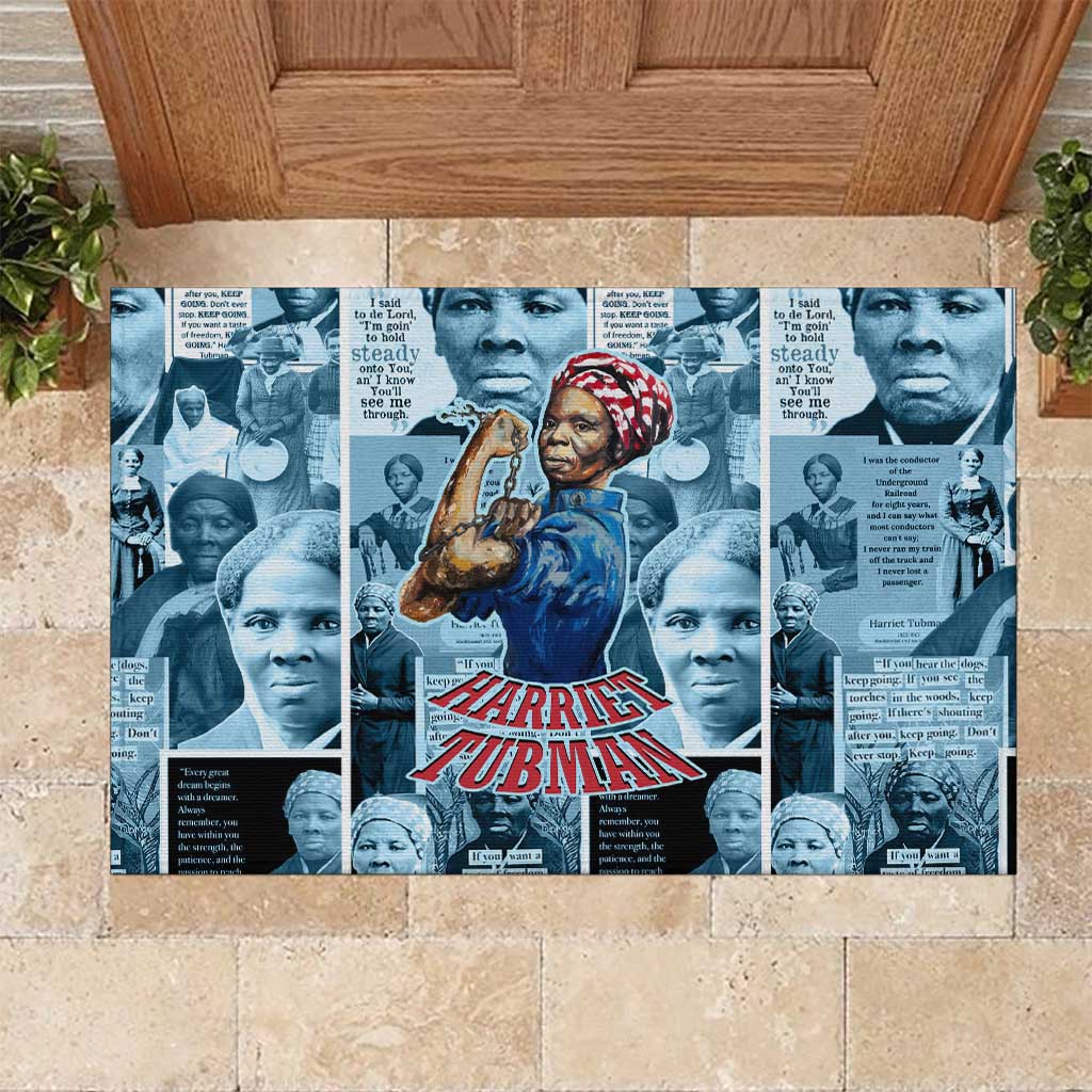Harriet Tubman Rubber Doormat Newspaper Collage Design We Out Quote Strong Woman Tribute Underground Railroad Legacy - Wonder Print Shop