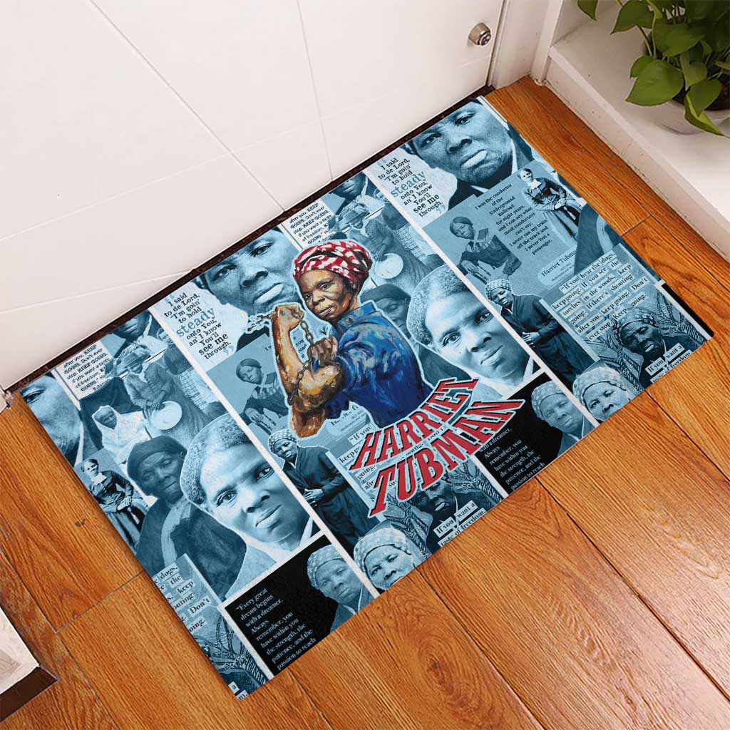 Harriet Tubman Rubber Doormat Newspaper Collage Design We Out Quote Strong Woman Tribute Underground Railroad Legacy - Wonder Print Shop