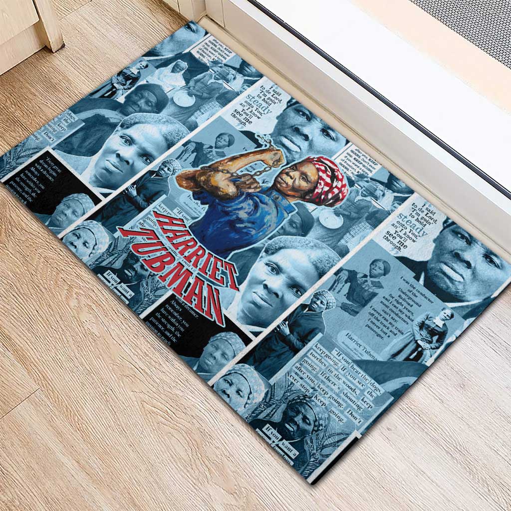 Harriet Tubman Rubber Doormat Newspaper Collage Design We Out Quote Strong Woman Tribute Underground Railroad Legacy - Wonder Print Shop